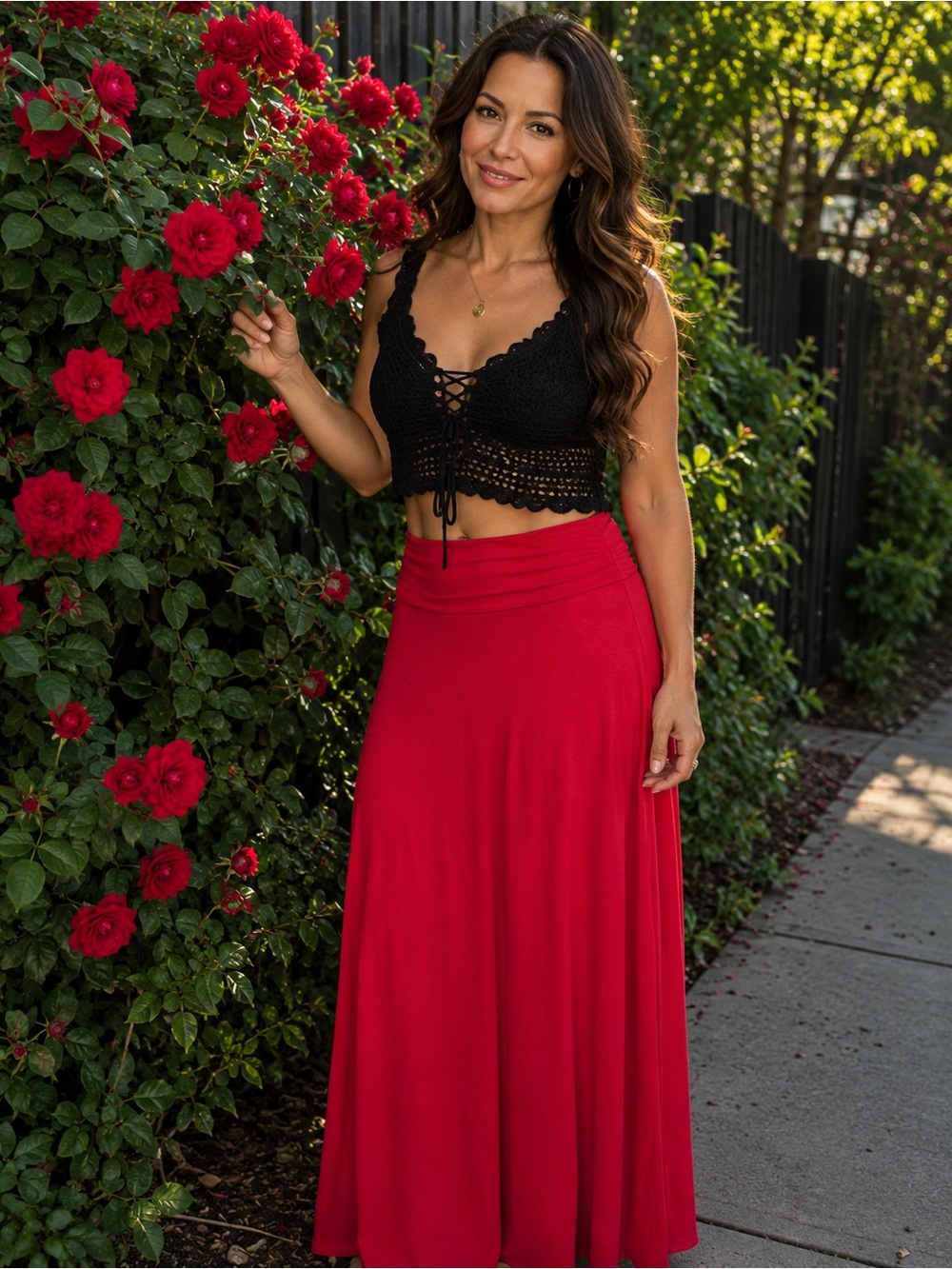 Body Central Red Maxi Skirt - Flowing High-Rise Style